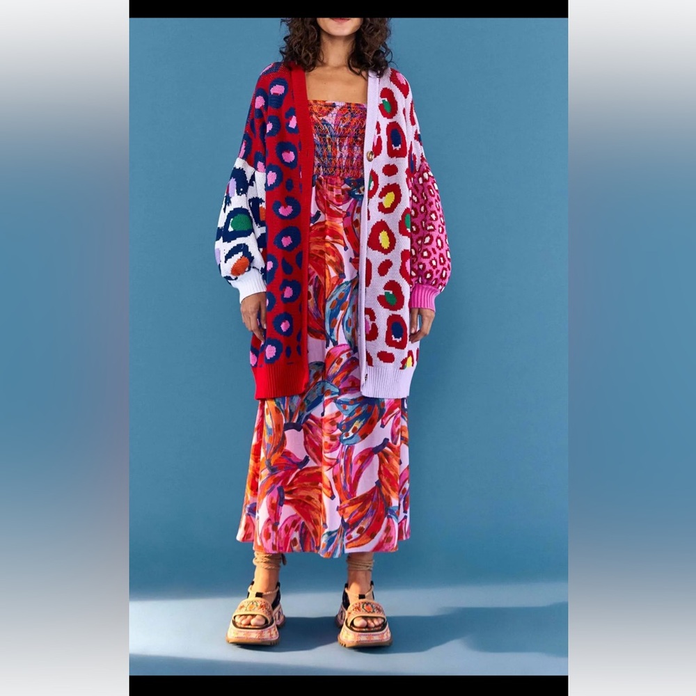 FARM Rio Multicolor Leopard Print Cardigan
